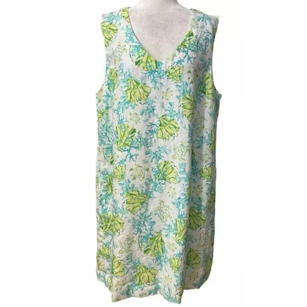 J. Jill Sleeveless Dress with Green and Blue Floral Pattern